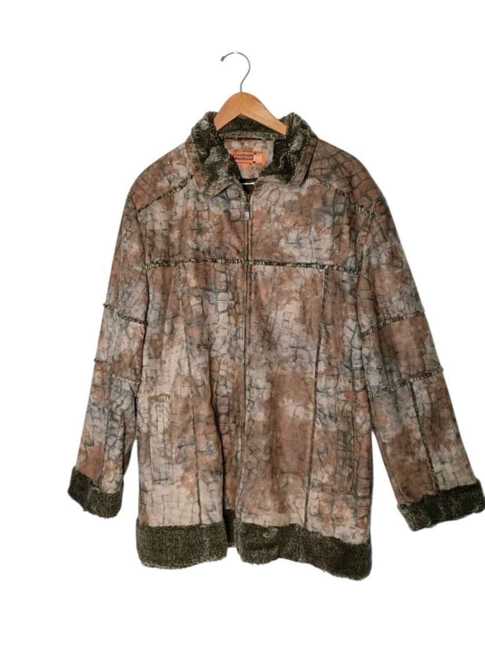 Vintage Royal Prestige Mens Faux Suede Fur Lined Coat L Full Zip Hunting Outdoor